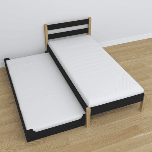 Cama individual de madeira com gaveta para colchão N01 preto e carvalho