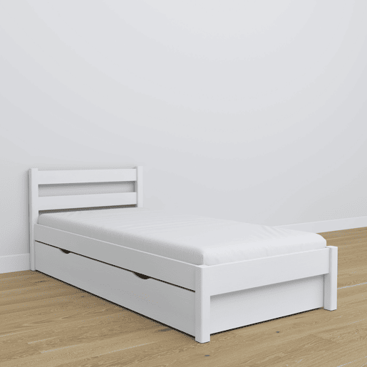 Cama individual de madeira com gaveta N01 branco