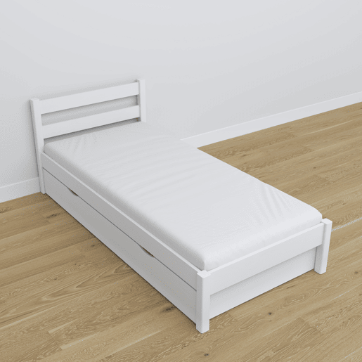 Cama individual de madeira com gaveta N01 branco