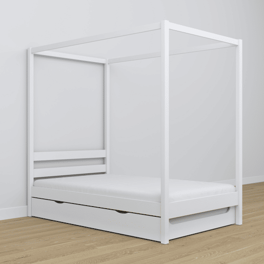 Cama individual de madeira com dossel e gaveta para colchão extra N01 branco Cama individual de madeira com dossel e gaveta para colchão extra N01 branco