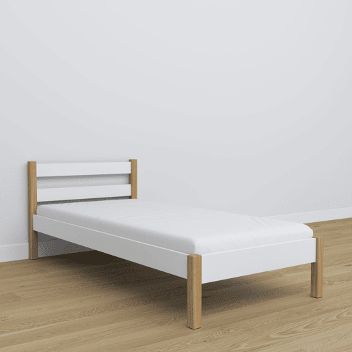 Cama individual de madeira N01 branco e carvalho