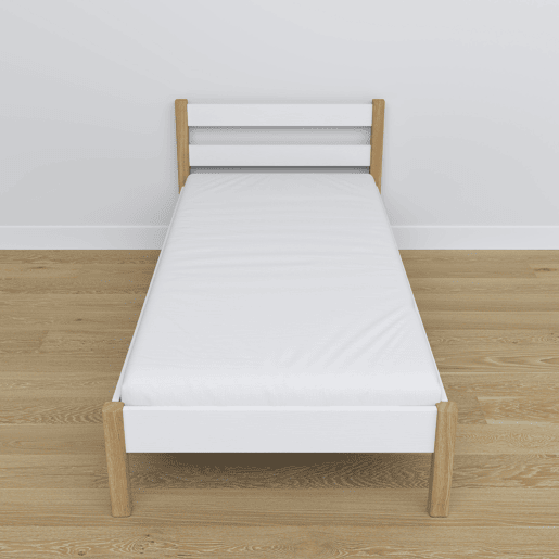 Cama individual de madeira N01 branco e carvalho