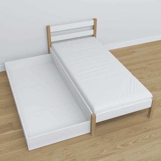 Cama individual de madeira com gaveta N01 branco e carvalho Cama individual de madeira com gaveta N01 branco e carvalho