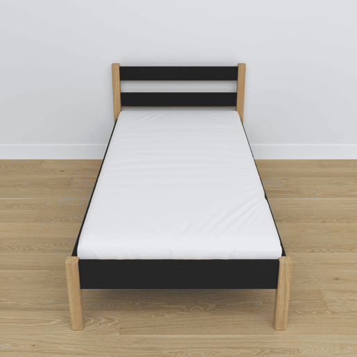 Cama individual de madeira N01 preto e carvalho