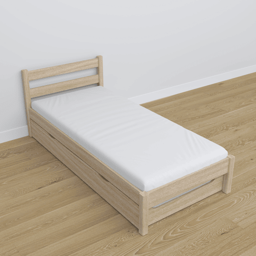 Cama individual de carvalho com gaveta para colchão N01 carvalho branqueado