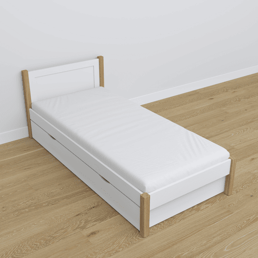 Cama individual de madeira com gaveta N02 branco e carvalho Cama individual de madeira com gaveta N02 branco e carvalho