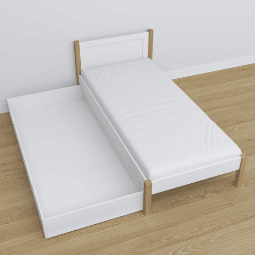 Cama individual de madeira com gaveta N02 branco e carvalho Cama individual de madeira com gaveta N02 branco e carvalho