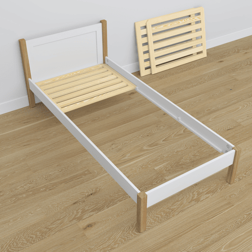 Cama individual de madeira com gaveta N02 branco e carvalho Cama individual de madeira com gaveta N02 branco e carvalho