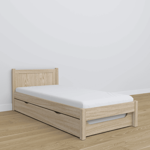 Cama individual de carvalho com gaveta para colchão N02 carvalho branqueado