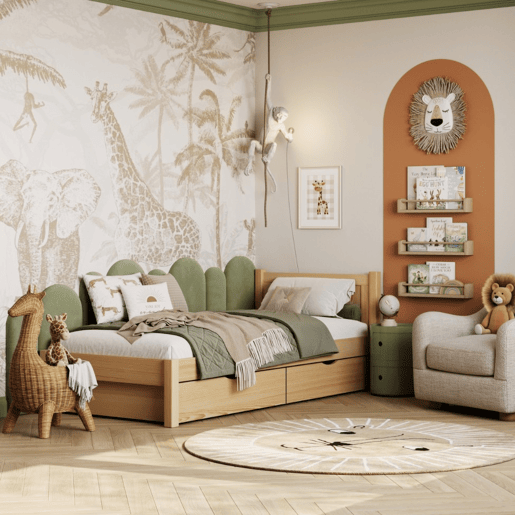Cama individual de madeira com gaveta N02 pinho natural