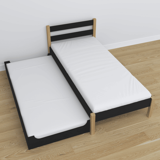 Cama individual de madeira com gaveta para colchão N01 preto e carvalho