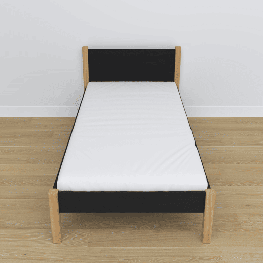 Cama individual de madeira N02 preto e carvalho