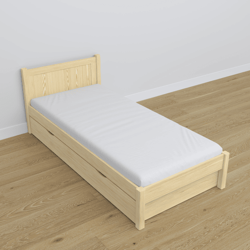Cama individual de madeira com gaveta N02 pinho incolor