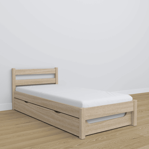Cama individual de carvalho com gaveta para colchão N01 carvalho branqueado