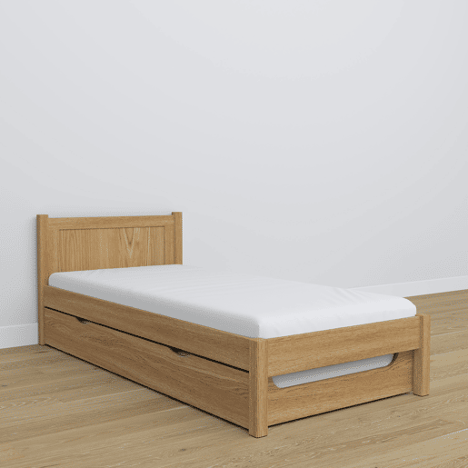 Cama individual de carvalho com gaveta para colchão N02 carvalho natural