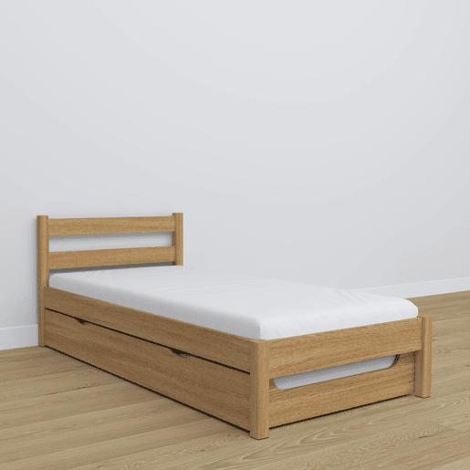 Cama individual de carvalho com gaveta para colchão N01 carvalho natural