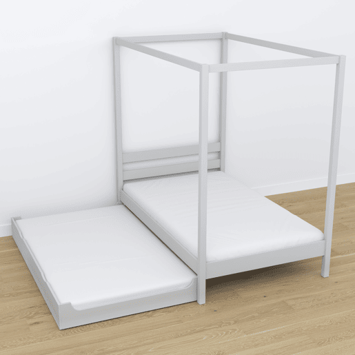 Cama individual de madeira com dossel e gaveta para colchão extra N01 cinza Cama individual de madeira com dossel e gaveta para colchão extra N01 cinza