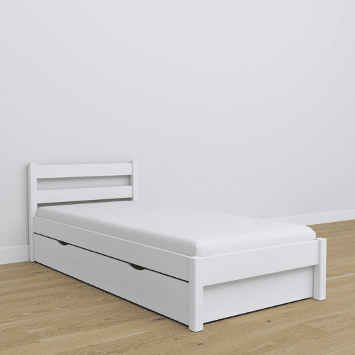 Cama individual de madeira com gaveta N01 branco