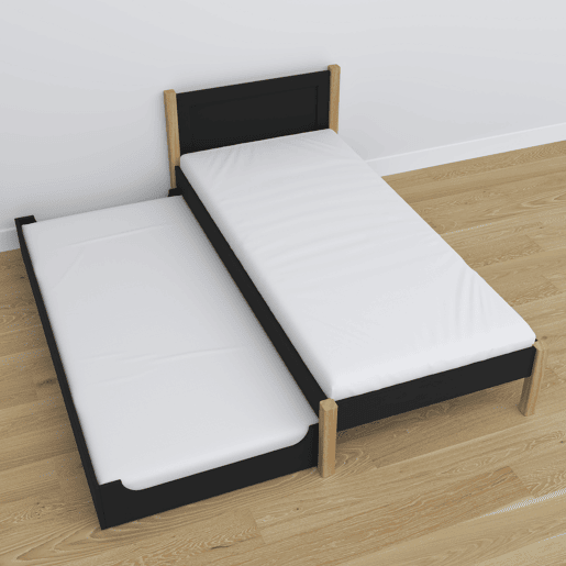 Cama individual com gaveta para colchão N02 preto e carvalho