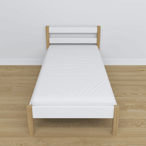 Cama individual de madeira N01 branco e carvalho
