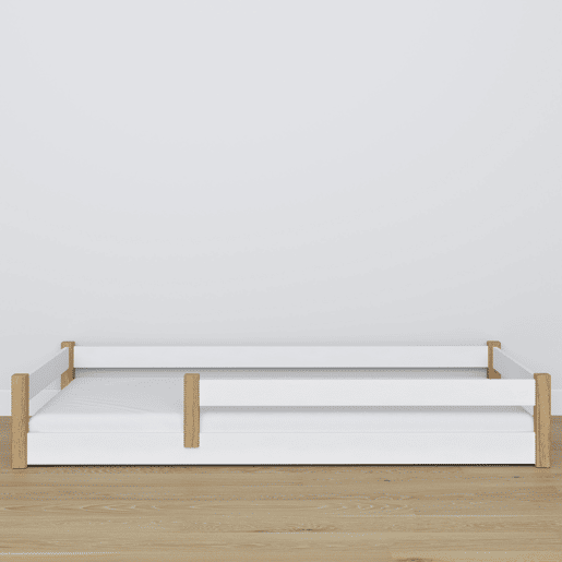 Cama baixa de madeira N02 branco e carvalho Cama baixa de madeira N02 branco e carvalho