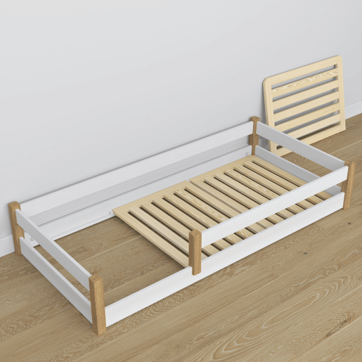 Cama baixa de madeira N02 branco e carvalho Cama baixa de madeira N02 branco e carvalho