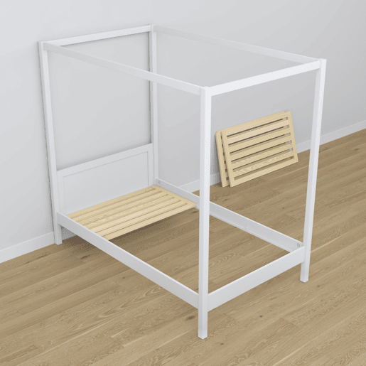 Cama individual de madeira com dossel N02 branco