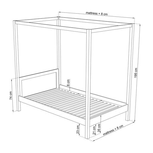 Cama individual de madeira com dossel N02 branco