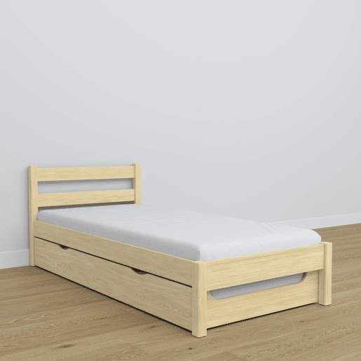 Cama individual de madeira com gaveta para colchão N01 pinho incolor