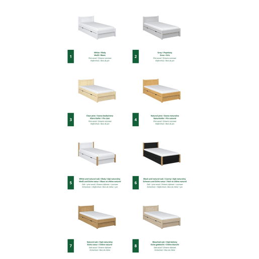 Cama individual de madeira com gaveta N02 branco e carvalho Cama individual de madeira com gaveta N02 branco e carvalho