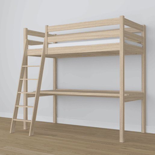 Cama mezzanine de carvalho com secretária N03 carvalho branqueado