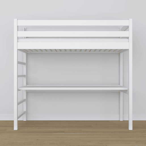Cama alta de madeira com secretária N01 branco
