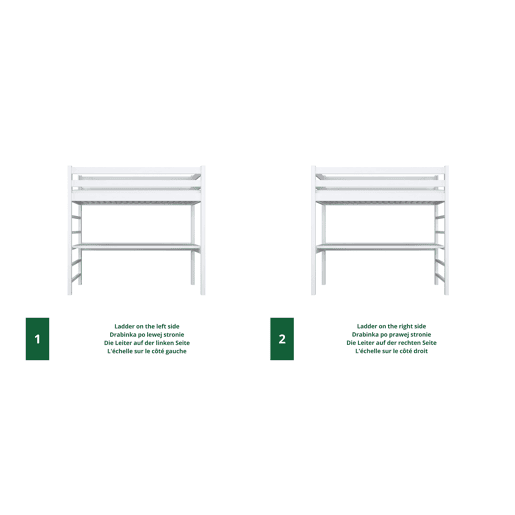 Cama alta de madeira com secretária N01 branco