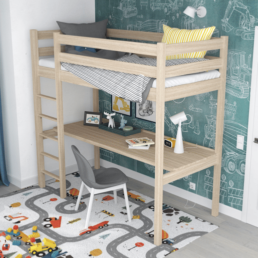 Cama mezzanine de carvalho com secretária N05 carvalho branqueado