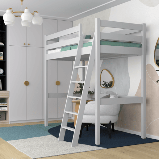 Cama alta de madeira N03 cinza