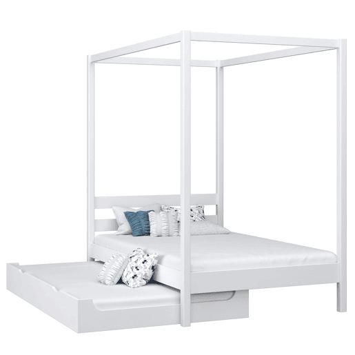 Cama individual de madeira com dossel e gaveta para colchão extra N01 branco