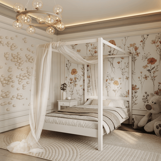 Cama individual de madeira com dossel N01 branco
