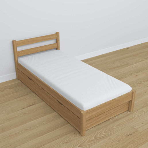 Cama individual de carvalho com gaveta N01 carvalho natural