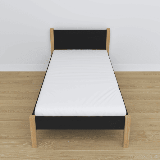 Cama individual de madeira N02 preto e carvalho Cama individual de madeira N02 preto e carvalho
