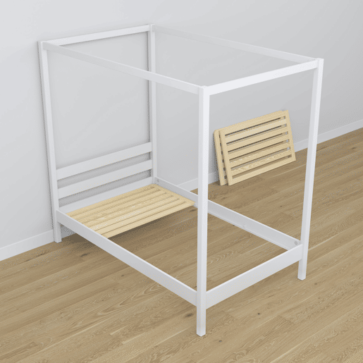 Cama individual de madeira com dossel N01 branco