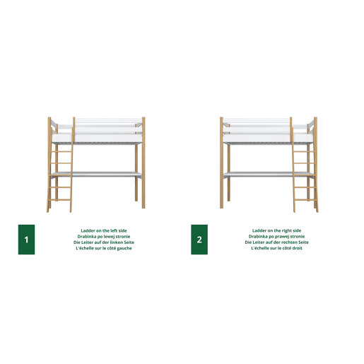 Cama alta de madeira com secretária N03 branco e carvalho Cama alta de madeira com secretária N03 branco e carvalho