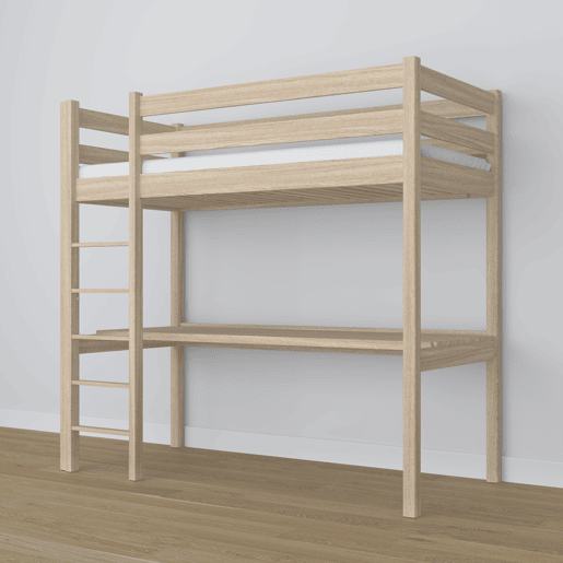 Cama mezzanine de carvalho com secretária N05 carvalho branqueado
