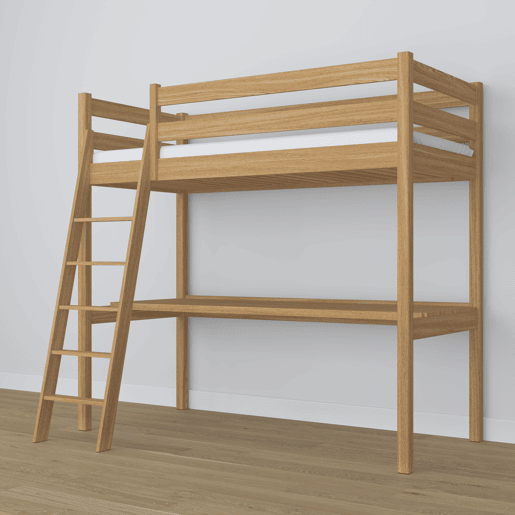 Cama mezzanine de carvalho com secretária N03 carvalho natural