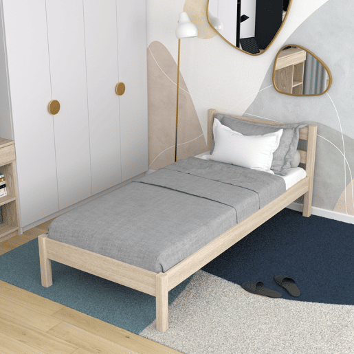 Cama individual de carvalho N01 carvalho branqueado