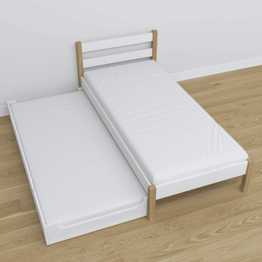 Cama individual de madeira com gaveta para colchão N01 branco e carvalho