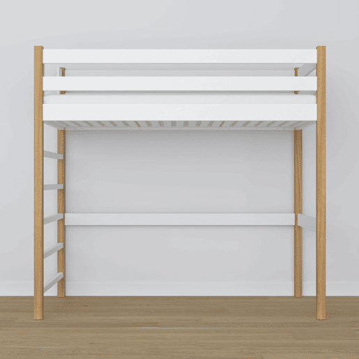 Cama alta de madeira N01 branco e carvalho