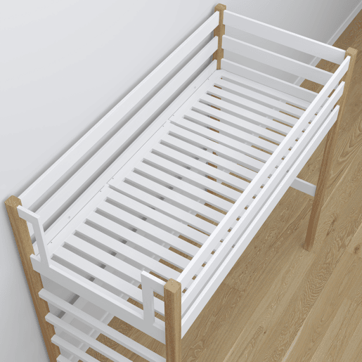 Cama alta de madeira N01 branco e carvalho