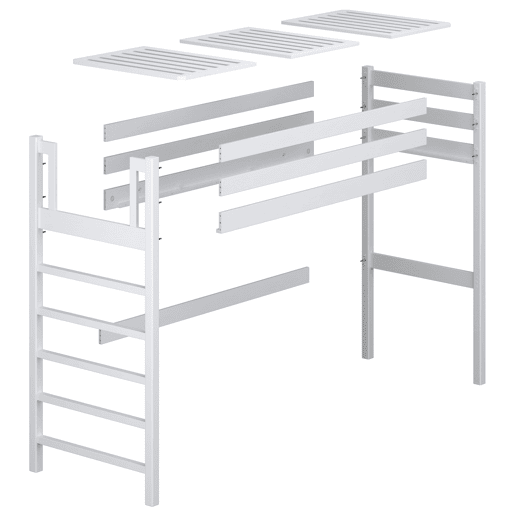 Cama alta de madeira N01 branco e carvalho