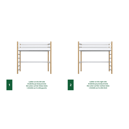 Cama alta de madeira N01 branco e carvalho