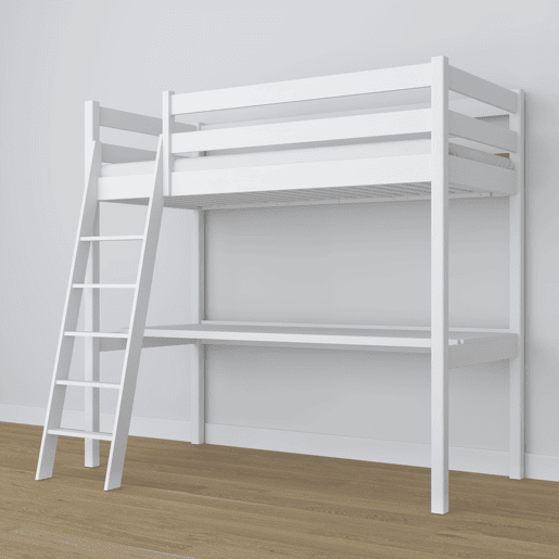 Cama alta de madeira com secretária N03 branco Cama alta de madeira com secretária N03 branco